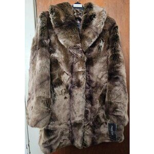 NWT Pamela McCoy Black Diamond Collection Medium Brown Fox Replica Faux Fur Coat